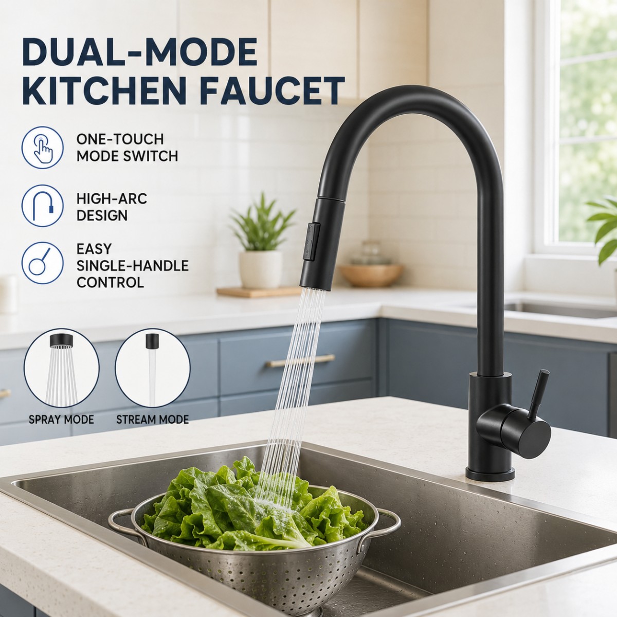 Black Kitchen Faucet Two Funct - Commercial Kitchen Mixer Tap 评论和价格