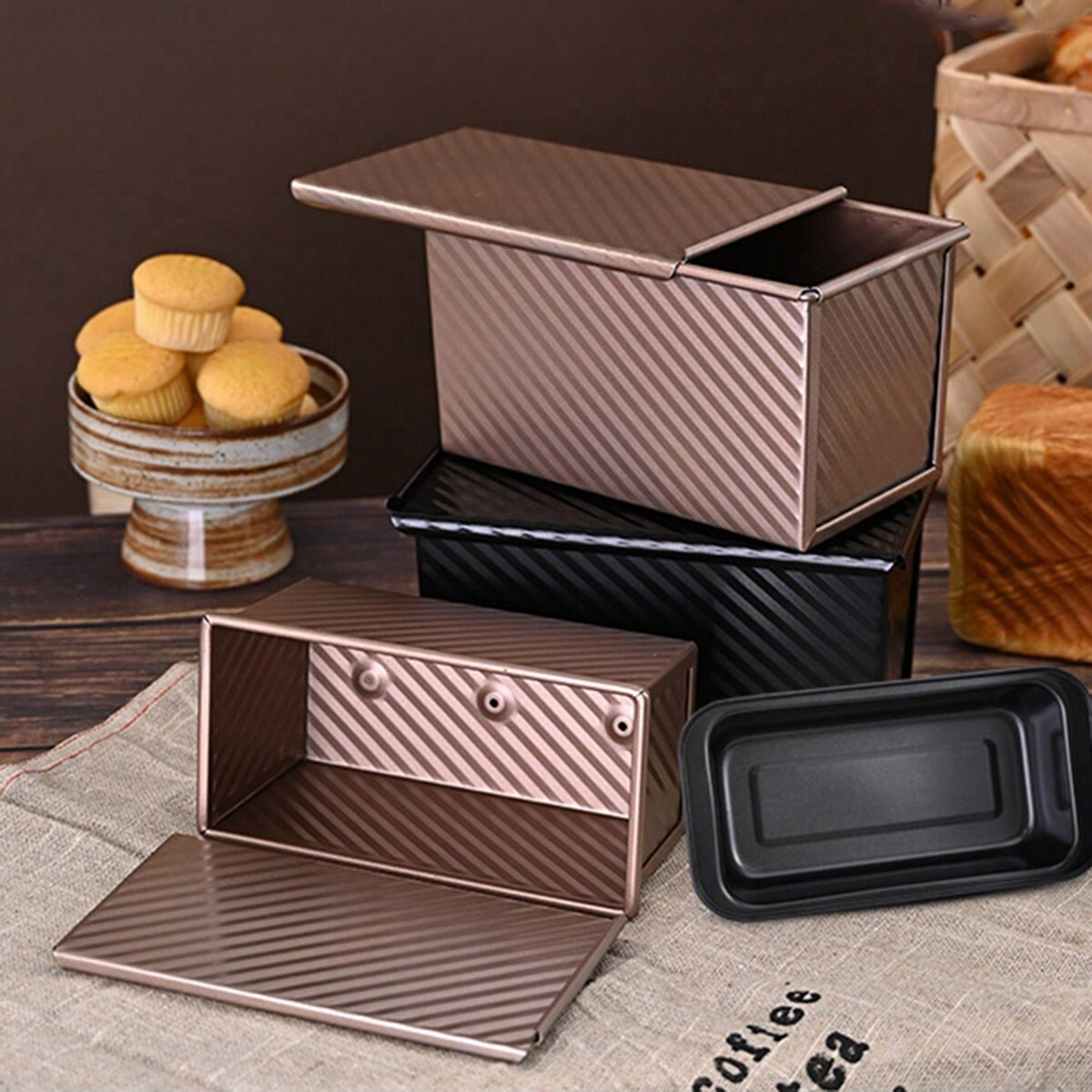 1pc Golden  Loaf Pan with Lid  - Rotary Bakery Oven 评论和价格
