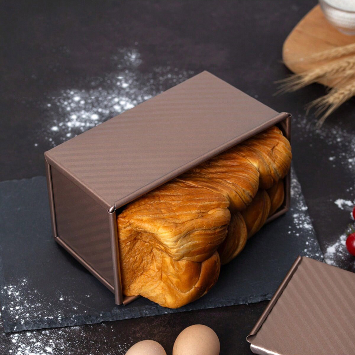 1pc Golden  Loaf Pan with Lid  - Rotary Bakery Oven 评论和价格